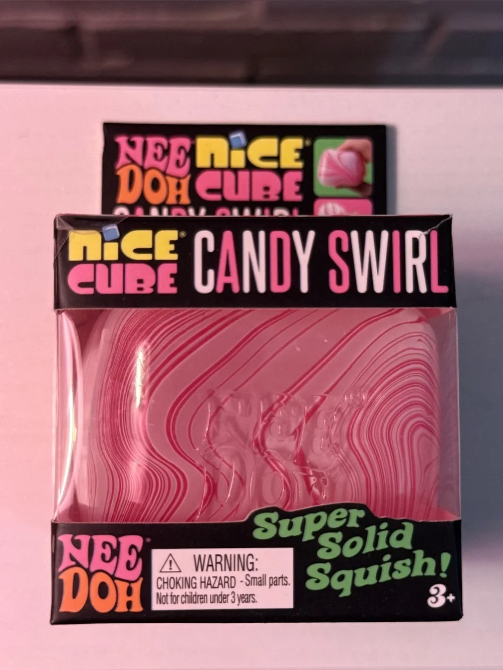 NeeDoh Nice Cube Candy Swirl Pink Super Solid Squish NEW